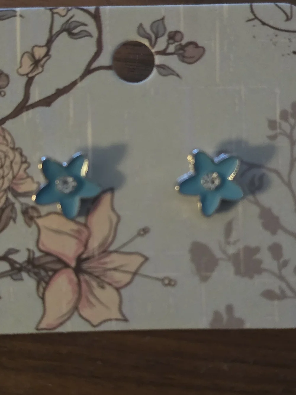 Kids Blue Flower Stud Earrings with Crystal Center